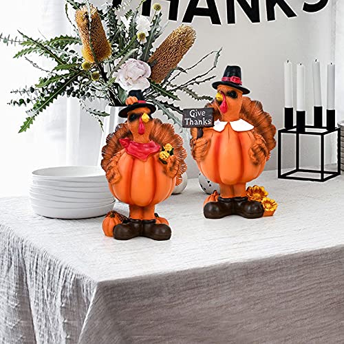ALLADINBOX Standing Turkey Couple Thanksgiving Decorations, 2 Pack Resin Turkeys Give Thanks Autumn Fall Tabletop Decor Figurine Decorative Centerpieces Harvest Home Ornament - Image 4