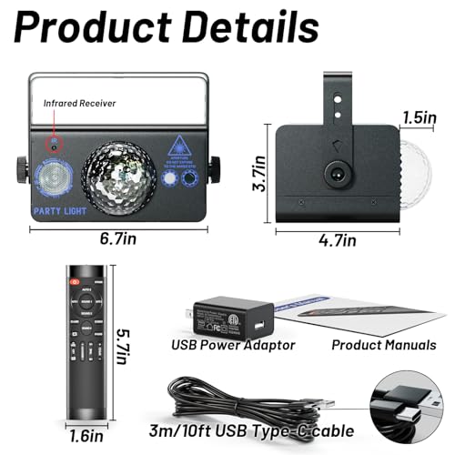 caivimvn Party Lights Dj Disco Ball Light, LED Stage Strobe Lights Sound Activated with Remote Control for Xmas Club Bar Parties Holiday Christmas Birthday Wedding Home Decoration