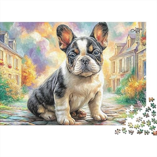 Rompecabezas de 1000 piezas de bulldog francés para adultos, tablero reciclado de 38x26cm