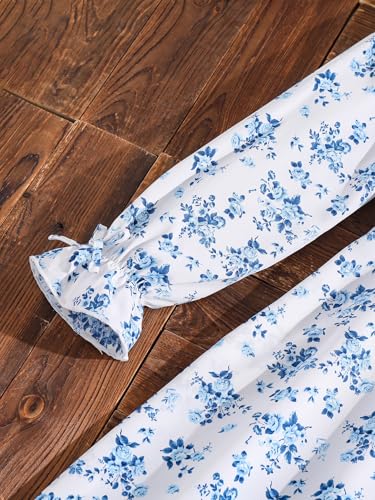 Girl's Floral Smocked A Line Midi Dresses Bowknot Long Sleeve Square Neck Ruched Dresses4