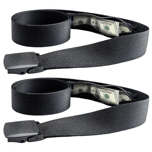 Geldgürtel Herren, 2 Stück Gürtel Mit Geheimfach, Sicherer Reisegürtel Für Outdoor-Aktivitäten Und Täglichen Gebrauch, Verstellbare Taillengröße, Frauen, Reise, Outdoor Und Diebstahlschutz (Schwarz)