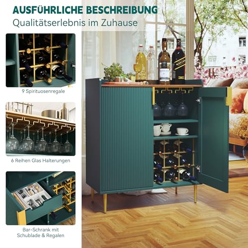 Armadietto per vino con scaffalature per 9 bottiglie, armadietto da bar moderno con mobile bancone caffè, mobile per alcolici con portabottiglie in legno, credenza buffet per cucina, sala da - immagine 5