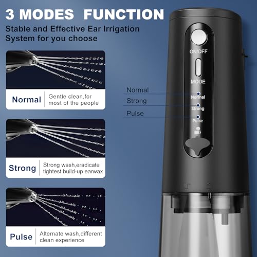 Wolady Electric Ear Cleaner,Ear Wax Removal Kit,with 3 Cleaning Modes,Electric Ear Irrigation Flushing Kit IPX7 with 8 Replaceable Tips USB Rechargeable for Adult Kids,Black - Image 3
