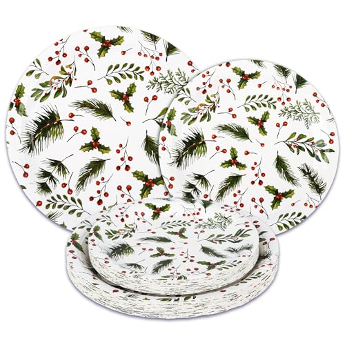 48Pcs Christmas Paper Plates Holly Berries Disposable Party Plates Festive Red Green Holiday Dinnerware Merry Christmas Winter Round Plates for New Year Gatherings Party Table Supplies 48Pcs Christmas Paper Plates Holly Berries Disposable Party Plates Festive Red Green Holiday Dinnerware Merry Christmas Winter Round Plates for New Year Gatherings Party Table Supplies