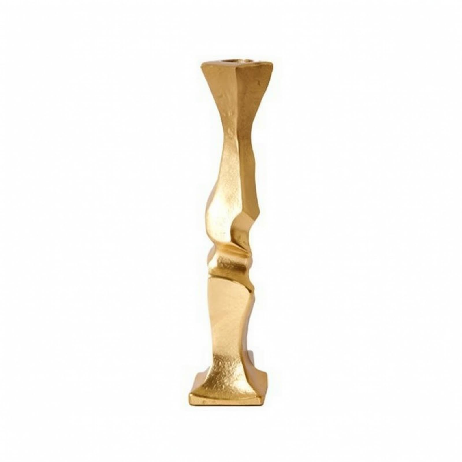 Gralara Skulptural Kerzenständer mit Fuß | Kerzenhalter mit quadratischem Fuß, modern, Tafelaufsatz, für Wohnzimmer, Dekoliebhaber, Gold, S