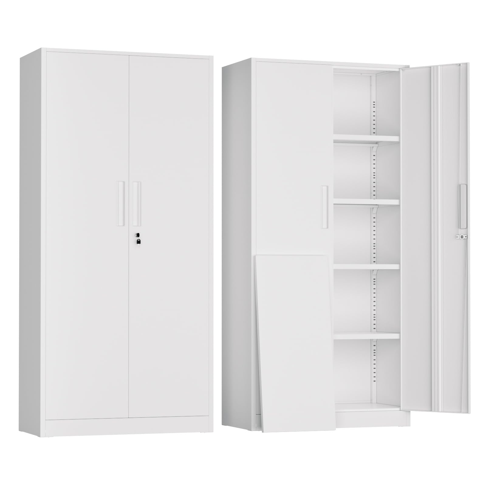 Greenvelly Metal Garage Storage Cabinet,Steel Lockable Storage Cabinet with 2 Doors and 4 Adjustable Shelves,Tall Metal Cabinet Locking File Cabinet for Office,Home, Garage, Gym, School