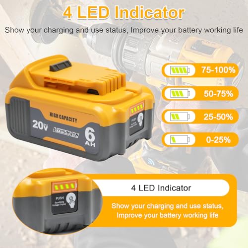 Image of 2 Packs 6.0Ah Replacement Battery 20V Max Batteries Compatible with Dewalt