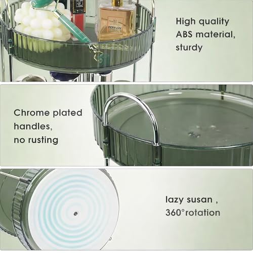 Image of JD FRESH 2 Tier Makeup Organizer 360 Rotating Cosmetic Storage Box Vanity Organizer Stand with Drawers for Lipstick Nail Polish Skincare Dressing Table Bathroom Organizer (Light Green)