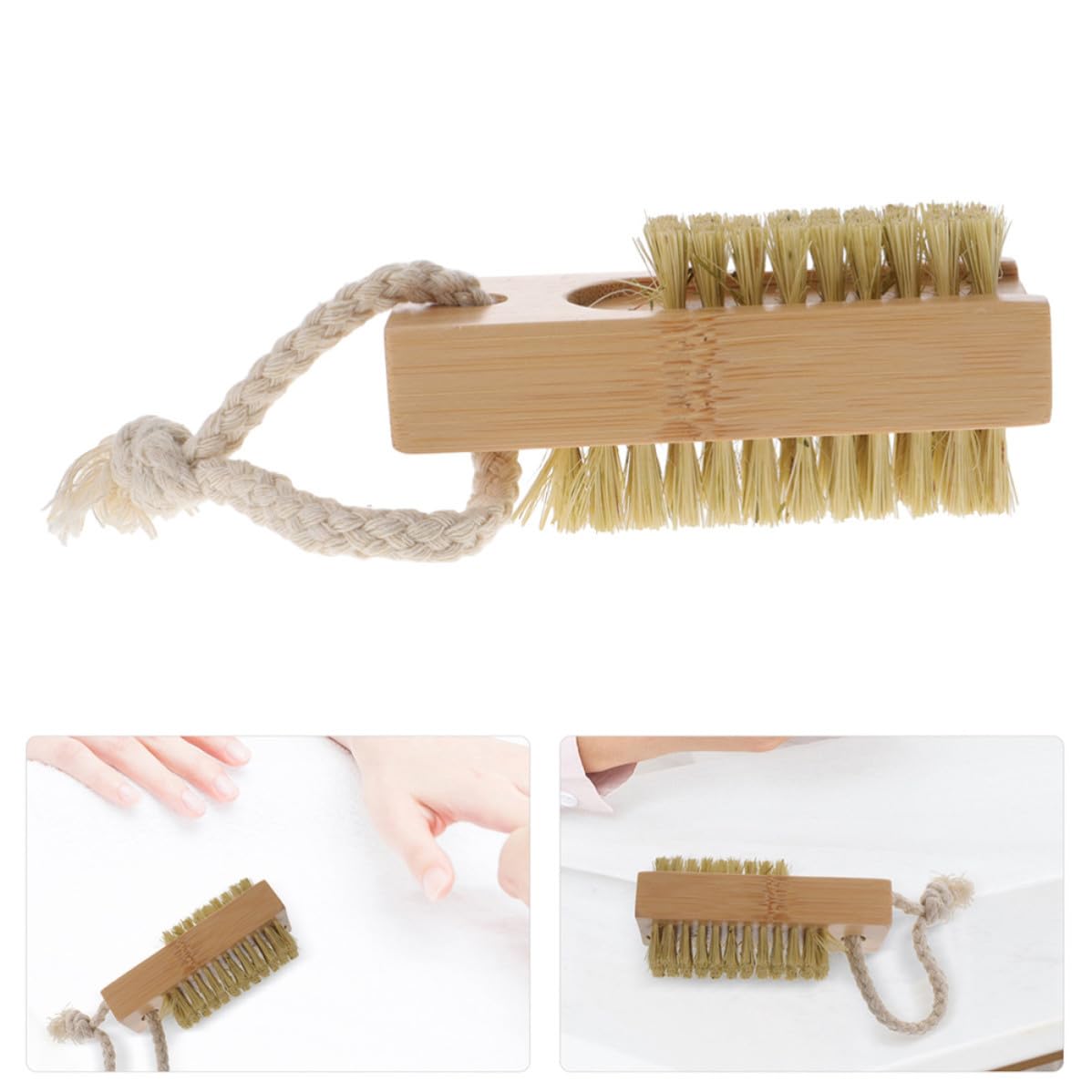 2pcs Wooden Nail Cleaning Brushes for Women with Comfortable Grip and Rope Handle, Double-sided Fingernail and Toenail Brushes for Effective Nail Art Cleanup and Pedicure