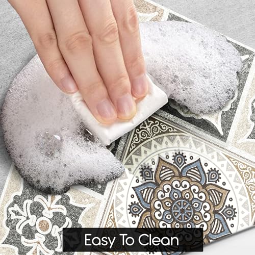 Image of Yellow Weaves- Non-Slip Kitchen Floor Mats, Water Absorbent, Rugs,Standing Rubber Mats for Kitchen, Office, Sink and Laundry Room, Mandala (Pack of 2)