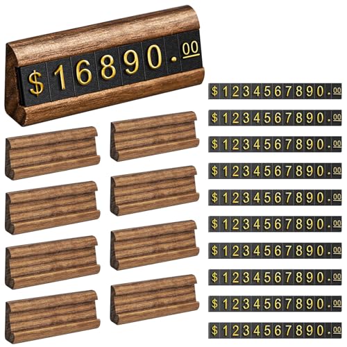 10 Sets Price Tag Cube, Price Display Stand, Number Letter Dollar Label Adjustable Wood Base Price Display for Retail Shop Counter