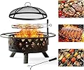 Aoxun Fire Pit 30in with Grill Outdoor Wood Burning 2 in 1 Fire Pit with Fire Poker (Black)