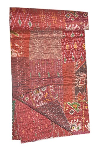Tribal Asian Textiles Indische Vintage Ikat Seide Kantha Patchwork handgemachte Quilt Decke Einzelgröße Überwurf