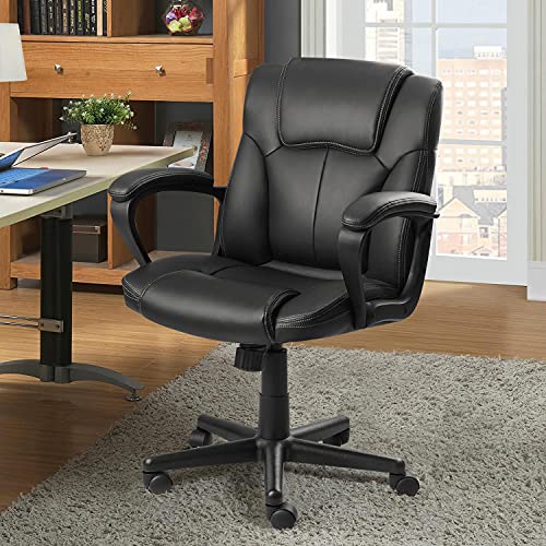 Shahoo Executive Office Chair Swivel Task Seat with Ergonomic Mid-Back, Waist Support, PU Leather, Black - Thumbnail 4