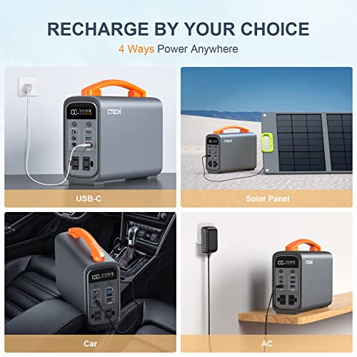 CTECHi Portable Power Station 320Wh, LifePO4 Battery for Camping, Solar Powered Generators for Home Use, 240W Emergency Battery Backup Power Supply for Outdoor Travel, Camping and CPAP