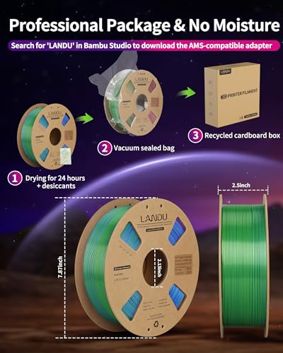 Image of LANDU Silk Tri-Color PLA Filament 1.75mm 1Kg,Triple Color Silk PLA Filament, Silk Rainbow PLA Filament,Neatly Wound 3D Printer Filament,3 in 1 Multi Color Filament + /-0.02mm, Silk Rose Blue Green