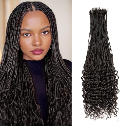 Teresa 0.2cm Sister Locs Extensions Human Hair Micro Locs Extensions Human Hair Interlocked Sister Loc With Curly Ends 100% Real Human Hair Permanent Dreadlock Extensions（18 Inch 60 Strands）