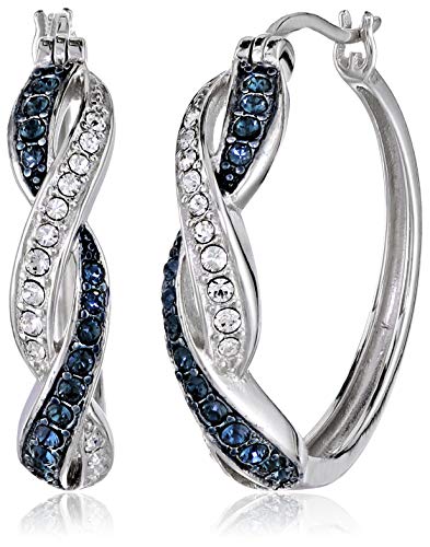 Amazon Essentials .925 Sterling Silver Rhodium Plated Crystal Twisted Hoop Earrings for Women, Hypoallergenic Nickel-Free, Lightweight Hoops with Click Post Closure