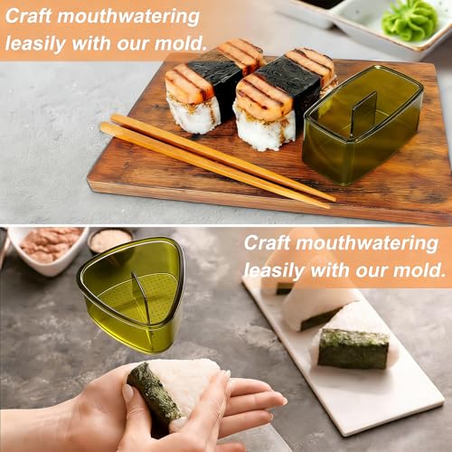 Image of 3PCS Clear Green Onigiri Rice Ball Mold Maker Kit, Musubi Press, Triangle Sushi Press for Kid Lunch Bento, Non-stick, BPA-Free