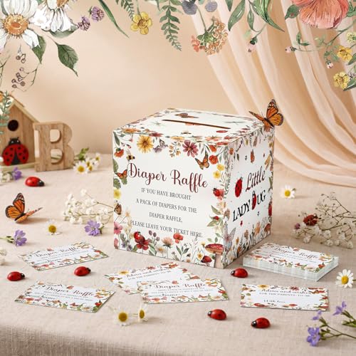 Image of Teling 51 Pieces Diaper Raffle Tickets with Card Box,Love Bug Style