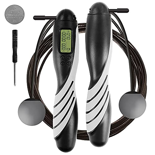 iMoebel Springseil digital Zähler Verstellbar - Speed Rope Seilspringen mit Stahl Seil Anti-Rutsch Schwerer ergonomisch Griffe, Kalorienzähler Timer für Fitness Boxen Abnehmen Crossfit (Schwarz)