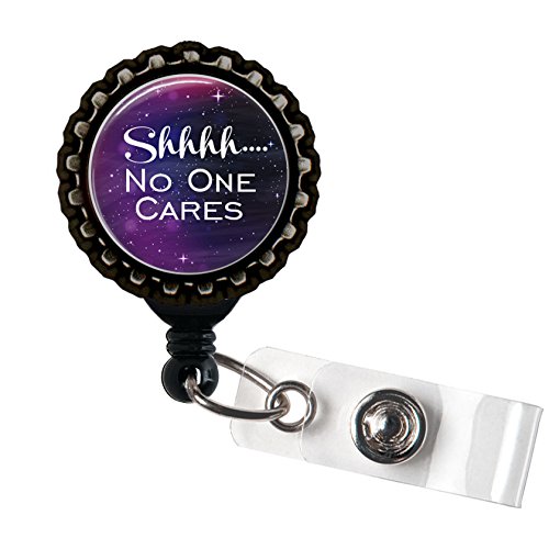 Shhh No One Cares Galaxy Resin Black Retractable Badge Reel ID Holder