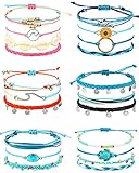 21 Pieces Surfer Wave Bracelet Ocean Wave Adjustable Waterproof Handmade Friendship Bracelet Summer Sunflower Bracelets Anklets Jewelry for Women Teen Girls (Cute Style)