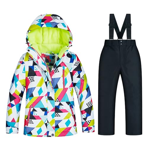 Boys Girls Windproof 2-Piece Winter Snowsuit Hooded Tie-dyed Jacket Snow Bib Ski Pants Overalls Set for Kids