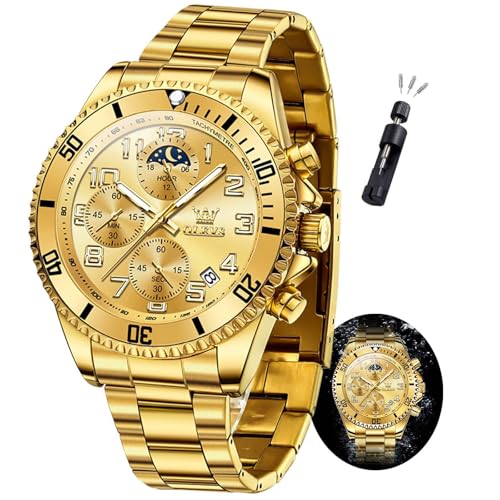 Image of OLEVS Watch Men Luxury Chronograph Stainless Steel Wrist Dress Waterproof Watch Quartz Analog Large Face Luminous