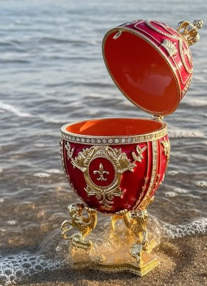 Œuf de Fabergé boîte à bijoux en émail rouge rubis pour protéger vos objets d'art