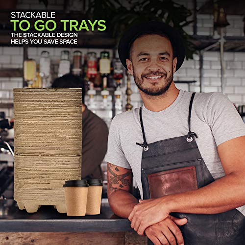 4 Cup Disposable Coffee Tray (75 Count) - Biodegradable And Compostable Cup Holder - Durable Drink Carrier For Hot Or Cold Drinks - To Go Coffee Cup Holder For Food Delivery Service, Uber Eats #TOP4