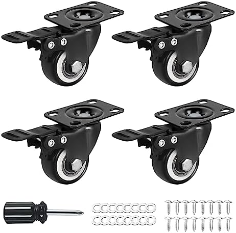 Caster Wheels,Casters Set of 4 Heavy Duty with Brake,Industrial Casters Black with Safety Dual Locking and No Noise Polyurethane (PU) Wheels… (1.5inch)