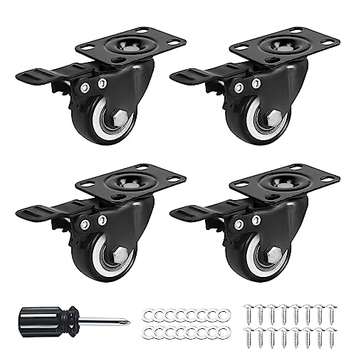 Caster Wheels,Casters Set Of 4 Heavy Duty With Brake,Industrial Casters Black With Safety Dual Locking And No Noise Polyurethane (Pu) Wheels… (1.5Inch) #TOP8