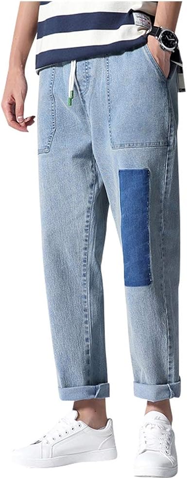 NOBRAND Jeans Estivi Uomo Moda Casual Gioventù Uomo Dritto Jeans Blu L :  Amazon.it: Abbigliamento
