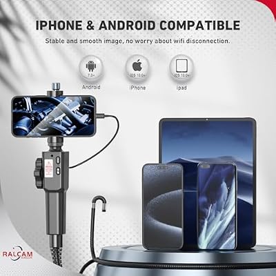 Ralcam Two-Way Articulating Borescope for iPhone&Android, Endoscope Camera with Light, HD Inspection Camera with Battery for Automotive, Engine, Pipe 0.33in Lens-3.3FT Flexible Cable