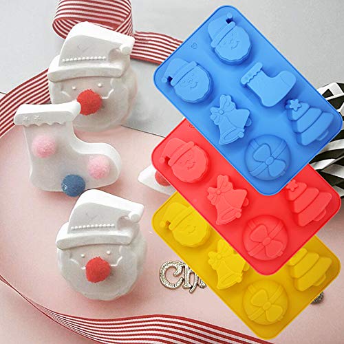 Sourceton 3 Packs Christmas Silicone Baking Mold, Christmas Tree, Santa Claus, Shape Mold For Candy, Pudding, Ice Cube, Handmade Soap, Cake Decoration #TOP7