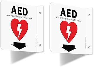Faittoo AED Sign, AED Automated External Defibrillator with Down Arrow Sign, 6x6 Inches 90D Projection - Acrylic, 2 Pre-Drilled Holes, Includes Matching Screws, Use for Home Office/Business, 2 Pack
