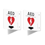 Faittoo AED Sign, AED Automated External Defibrillator with Down Arrow Sign, 6x6 Inches 90D Projection - Acrylic, 2 Pre-Drilled Holes, Includes Matching Screws, Use for Home Office/Business, 2 Pack