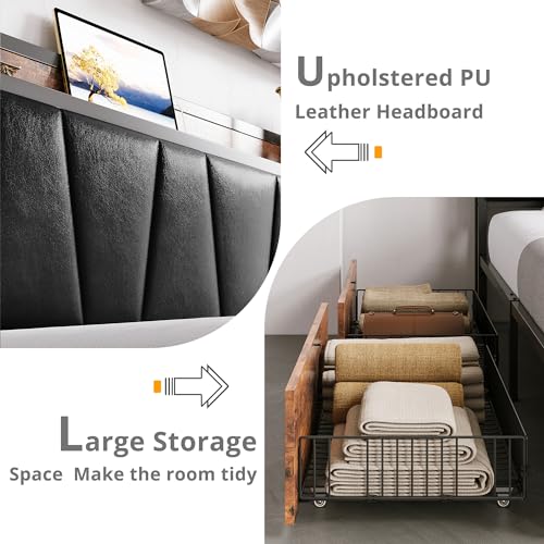 image for LIKIMIO King Bed Frame with 4 Storage Drawers, Platform Bed with Charg