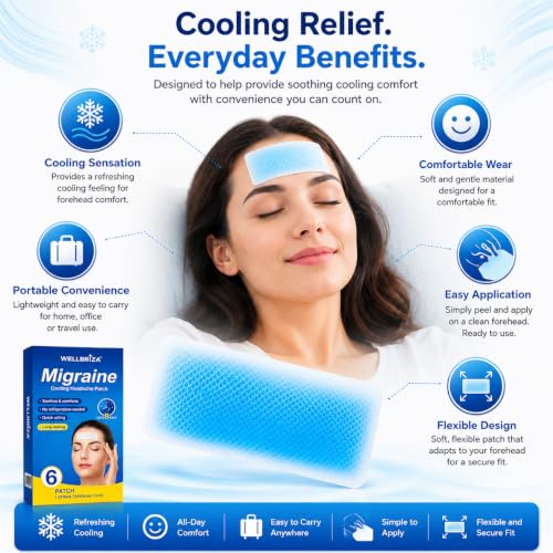 Image of Migraine Relief Cooling Gel Patch for Forehead, Reusable Cooling Comfort Patch, Soft Hydrogel Head Cooling Strip, Suitable for Head Relaxation, Portable Pack of 5