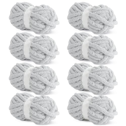 HOMBYS Smoke Gray Chunky Chenille Yarn for Crocheting, Bulky Thick