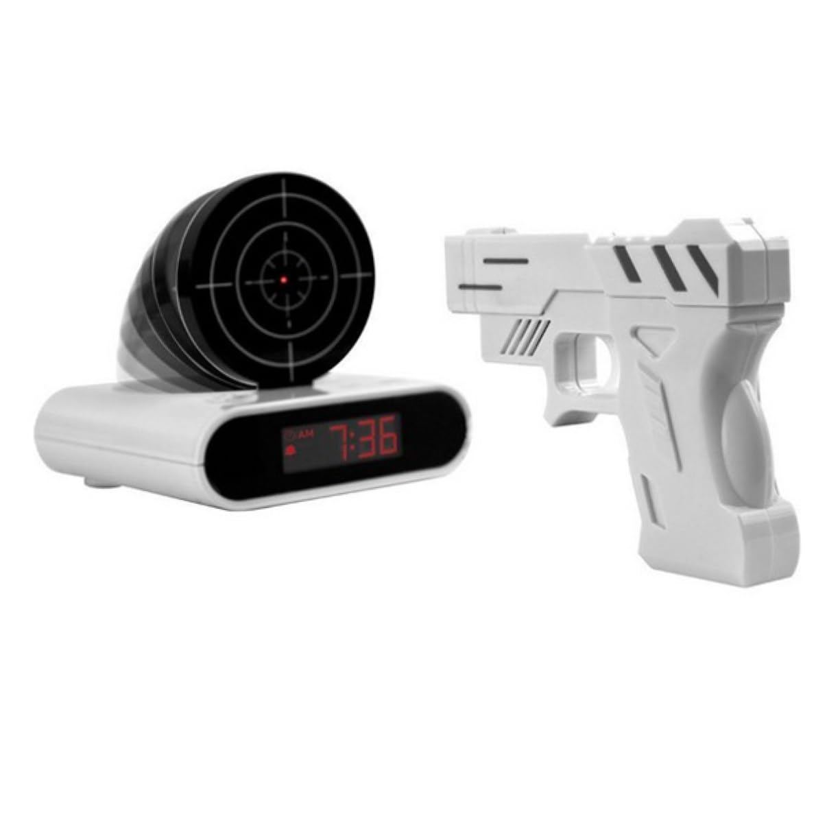 AOKWAWALIY Gun Alarm Clock Digital Alarm Clock Number Gun White