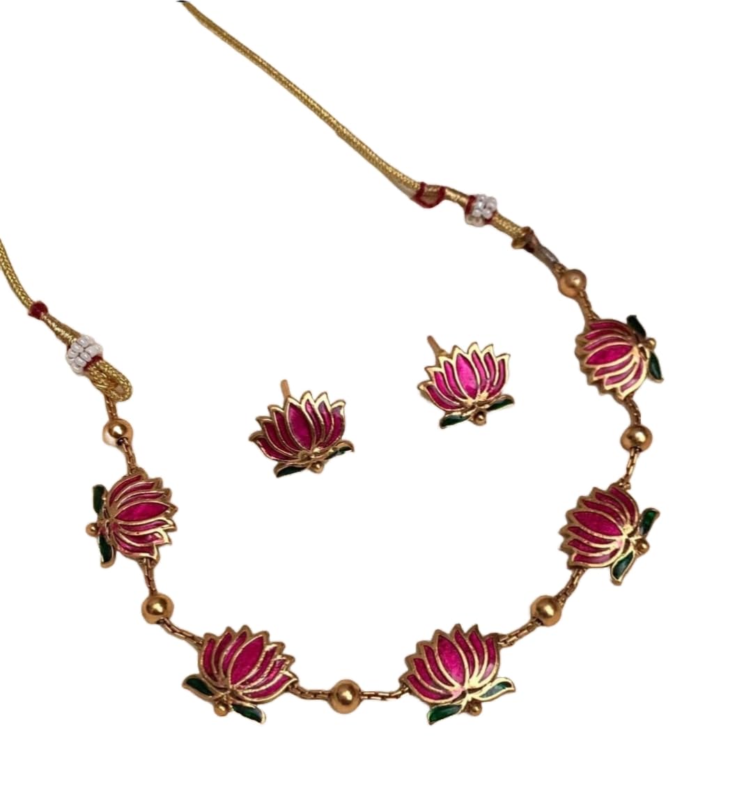 LOTUS FLORAL GOLD PLATED STYLISH NECKLACE SET-picture-52