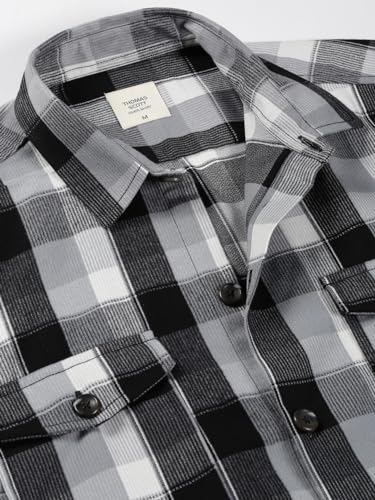Image of Thomas Scott Men's | Checks | Full Sleeve | Regular Fit | 100% Cotton | Double Pocket | Spread Collar | Casual Shirt