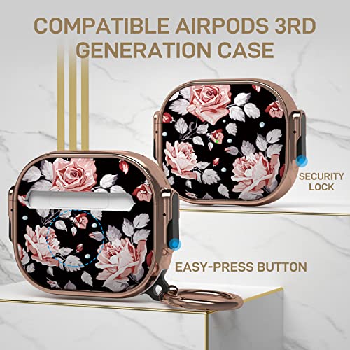 Image of Maxjoy for AirPods 3 Case with Lock, Flower AirPod 3 Case Lock Protective Hard AirPod 3rd Generation Cover for Women Men with Keychain for AirPods 3rd Generation Cover 2021, Rose