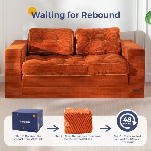 Image of MAXYOYO Convertible Sofa Bed, Pull Out Loveseat Sofa Couch, 2 in 1 Folding Couch Bed, Fold Out Floor Couch with Pillows for Living Room Bedroom Lounge