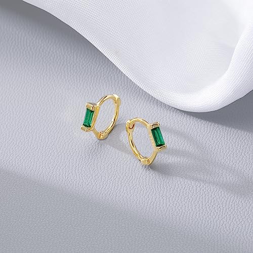 Reffeer Solid 925 Sterling Silver Green CZ Hoop Earrings Huggie for Women Teens Minimalist Hoop Earrings Helix Cartilage Hoops4