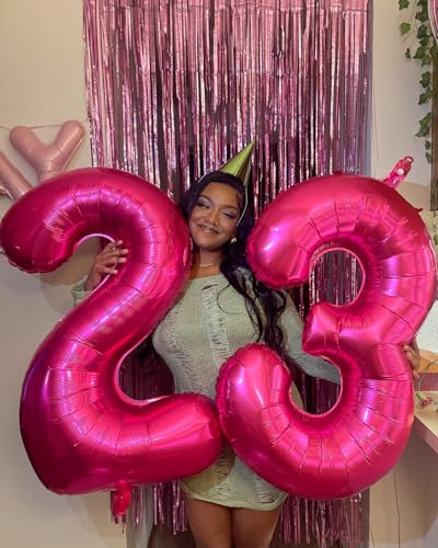 Image of Hot Pink Number 2 Balloon 40 Inch, 2nd Birthday Decoration, Sparkling 2 Number Balloon Party Decor
