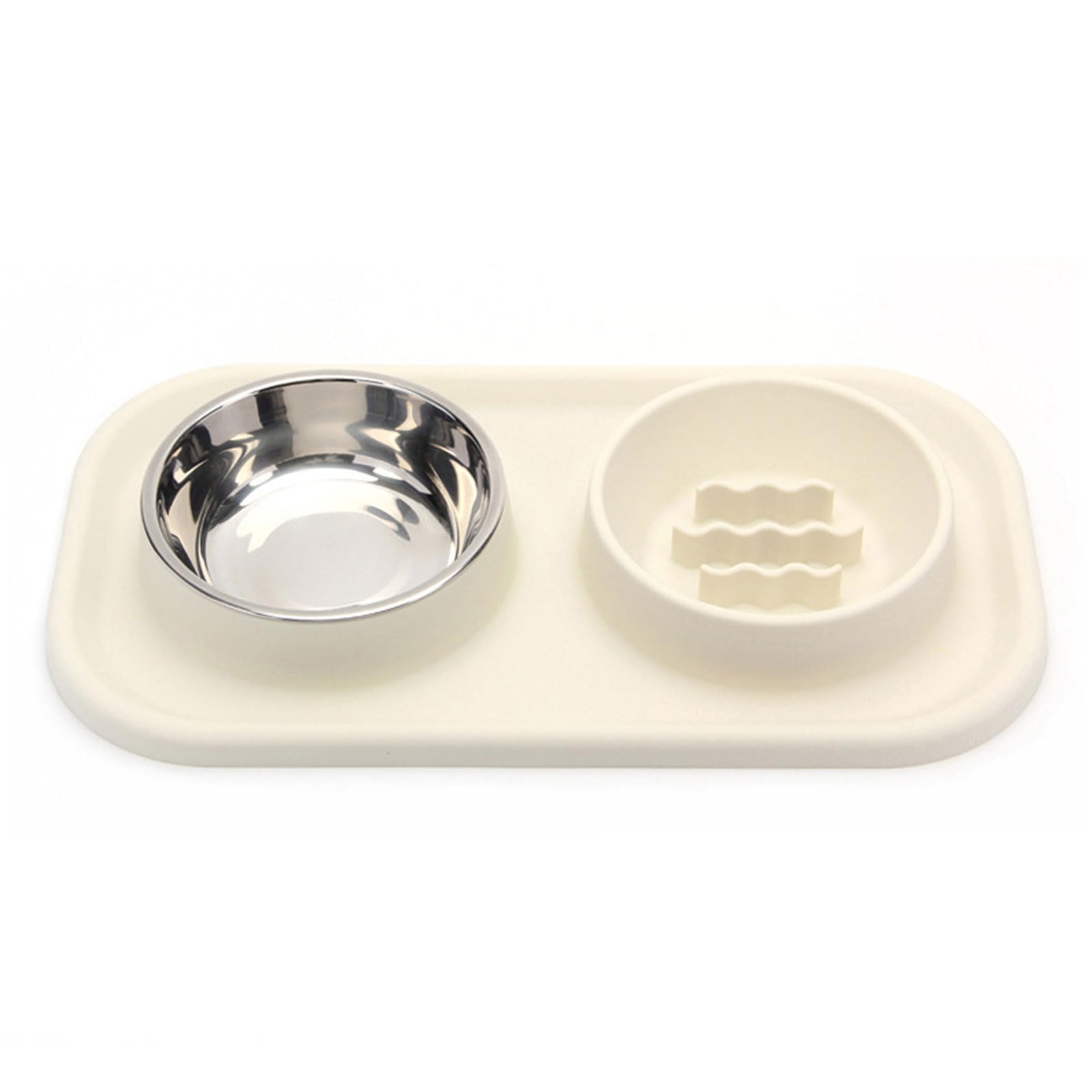 Cuencos for Perros y Gatos de alimentación Lenta, Acero Inoxidable, antiasfixia, Doble comedero Bebedero for pequeños(Beige)