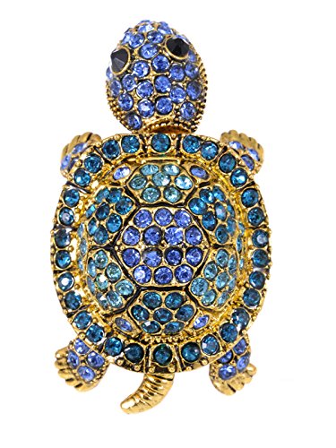Alilang Golden Tone Shine Sapphire Blue Rhinestones Turtle Tortoise Adjustable Ring #TOP14